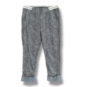 Anthropologie Tiny Pants L‎ Black White Print Cotton Boho Cuffed Cropped